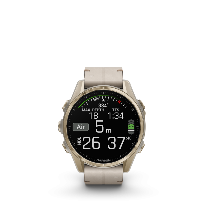 fēnix® 8 43mm AMOLED Sapphire Soft Gold with Fog Gray Leather - Image 3