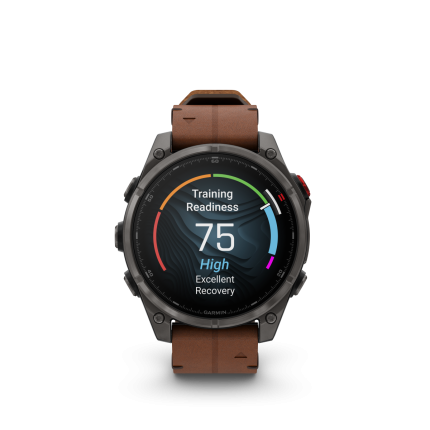fēnix® 8 Pro 47mm AMOLED Sapphire Titanium Carbon Gray DLC with Chestnut Leather