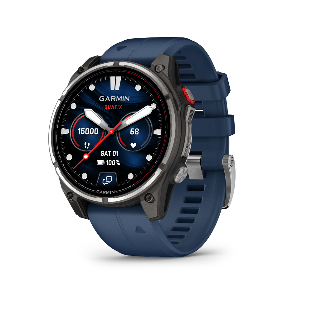 Quatix8Pro_HR_Front-Left_0000_wf_hero quatix 8 Pro 47mm AMOLED Sapphire Titanium with Captain Blue
