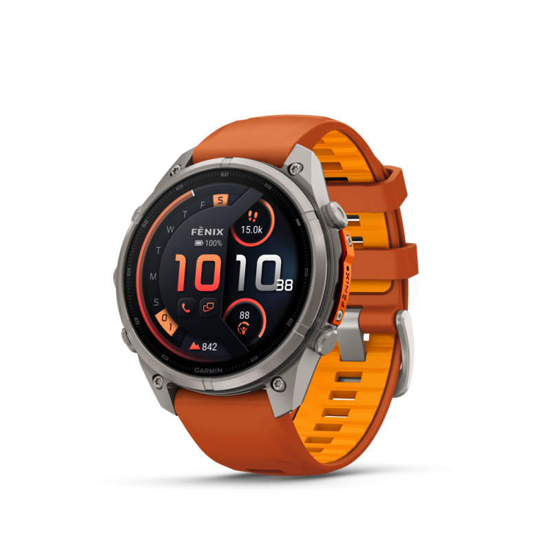 fēnix®  9 Pro inReach 47mm AMOLED Sapphire Titanium with Autumn Orange and Spark Orange